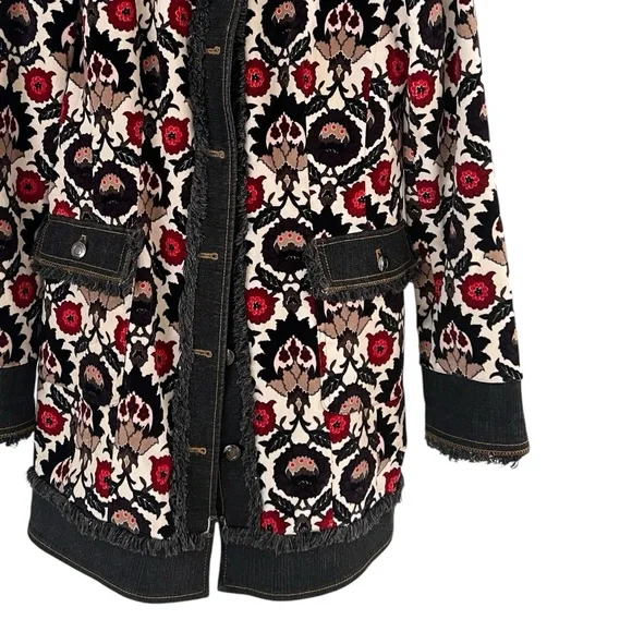 Etcetera Floral Velvet jacket Fringe Denim Size 4 tapestry boho FP - Picture 8 of 16